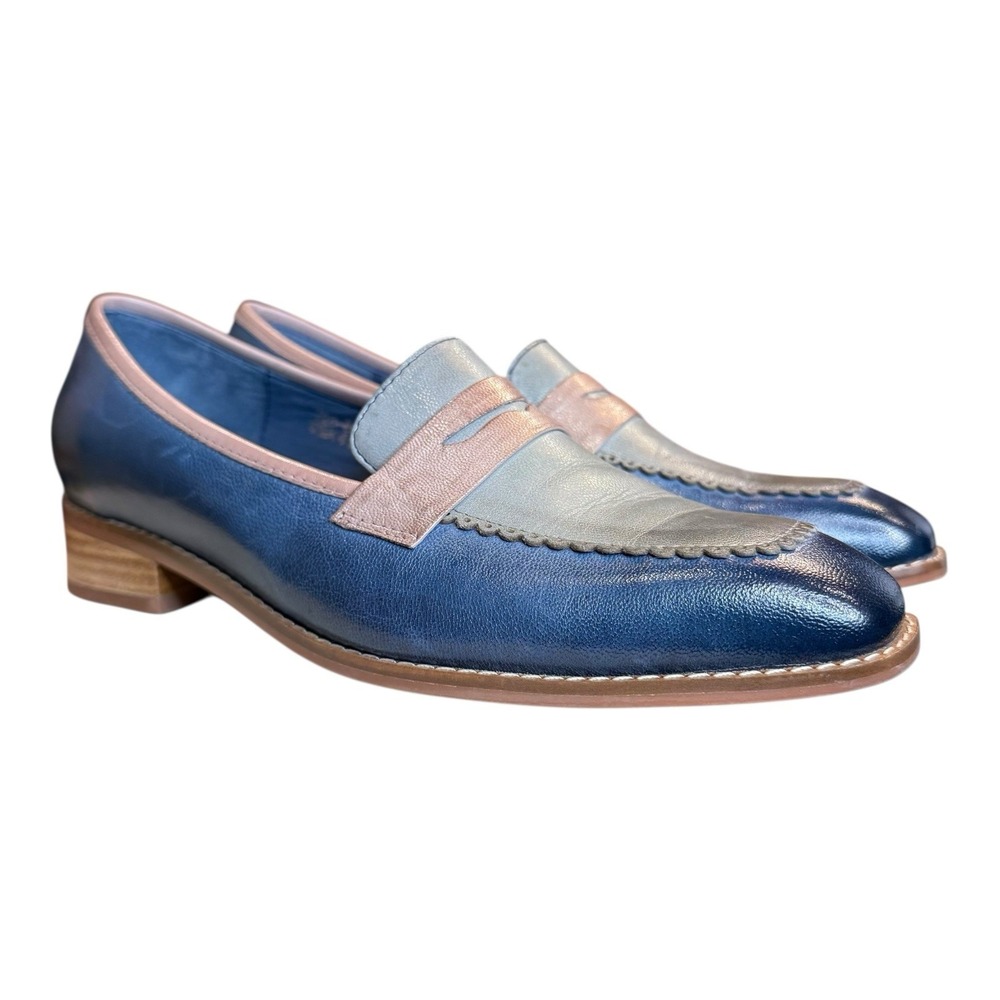 Mona Flying Blue Brown Gray Penny Loafer Flats Slip On Shoes US 9 EU 41